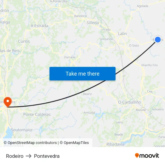 Rodeiro to Pontevedra map
