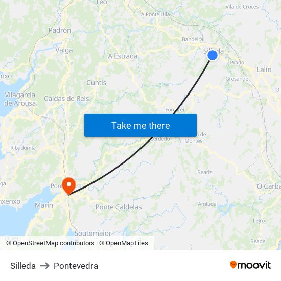 Silleda to Pontevedra map