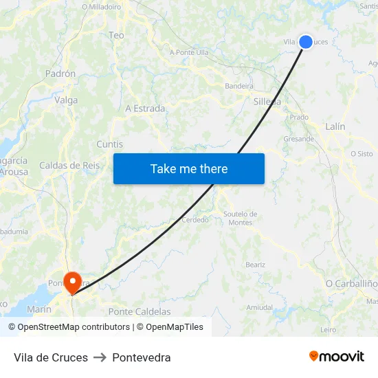 Vila de Cruces to Pontevedra map