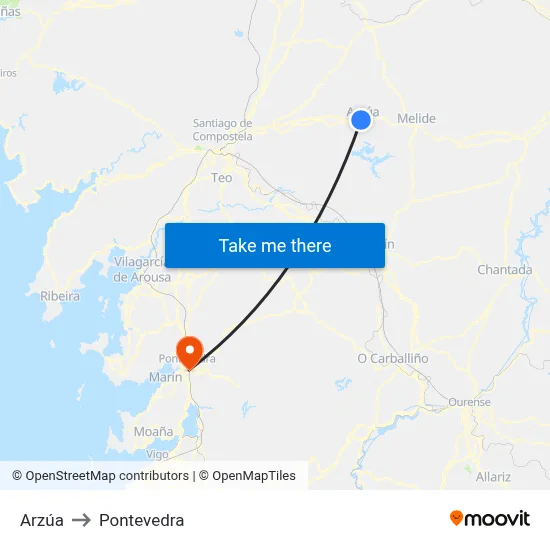 Arzúa to Pontevedra map