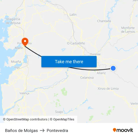 Baños de Molgas to Pontevedra map