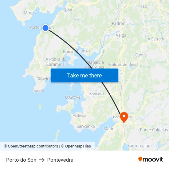 Porto do Son to Pontevedra map