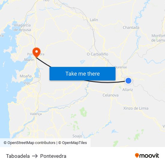 Taboadela to Pontevedra map
