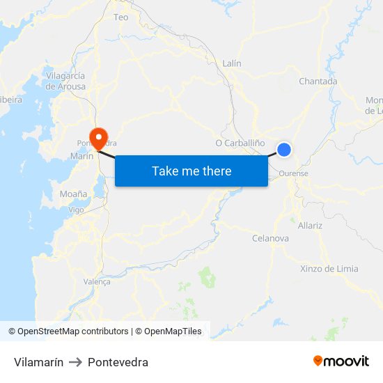 Vilamarín to Pontevedra map