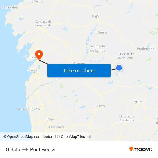 O Bolo to Pontevedra map