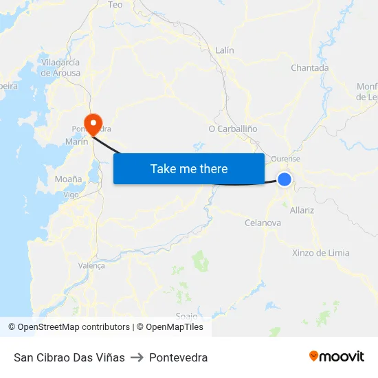 San Cibrao Das Viñas to Pontevedra map