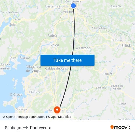 Santiago to Pontevedra map