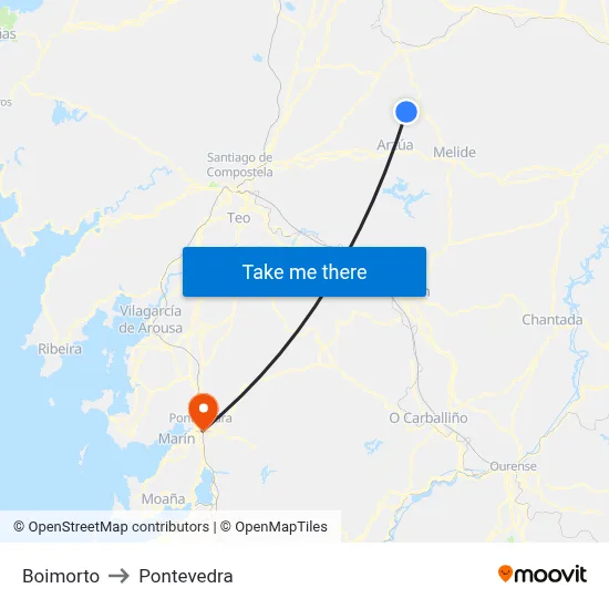 Boimorto to Pontevedra map