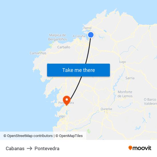 Cabanas to Pontevedra map