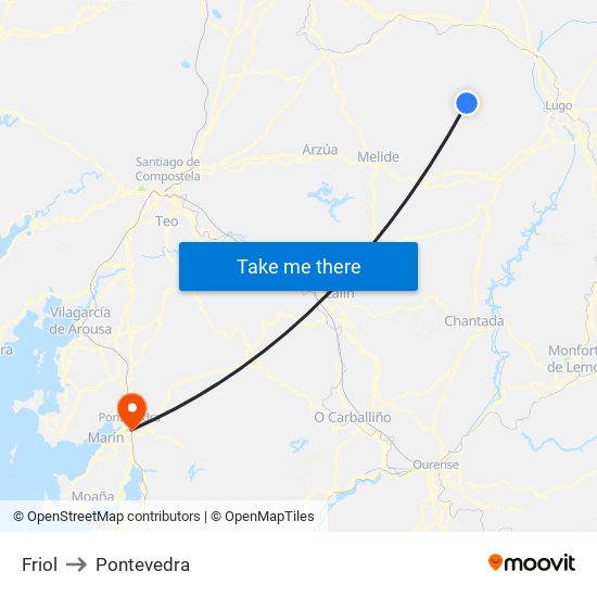 Friol to Pontevedra map