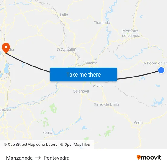 Manzaneda to Pontevedra map