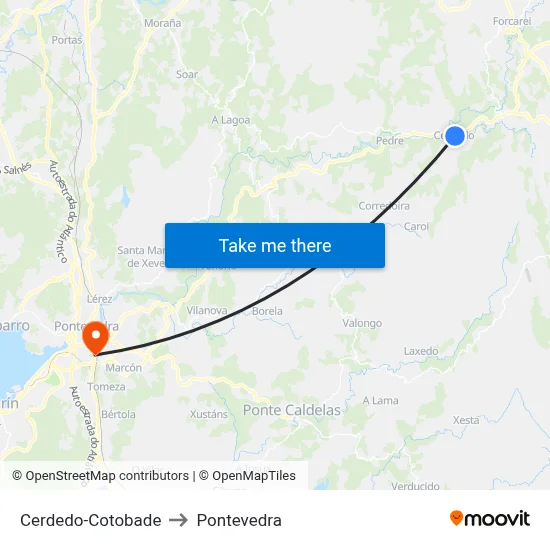 Cerdedo-Cotobade to Pontevedra map