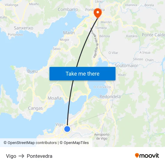 Vigo to Pontevedra map