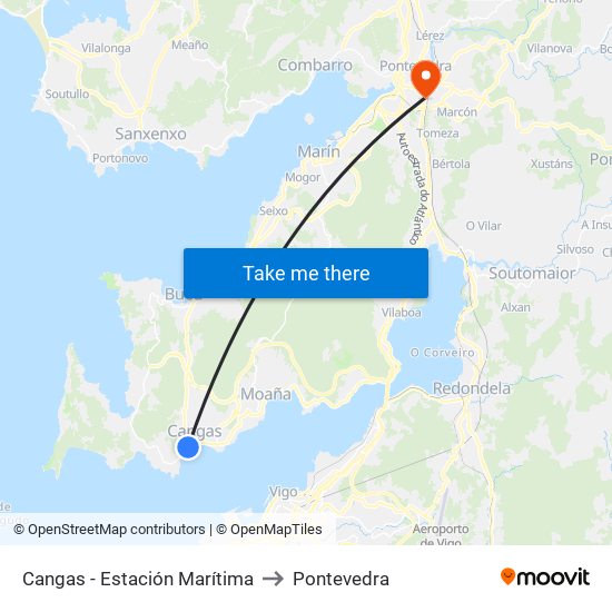 Cangas - Estación Marítima to Pontevedra map