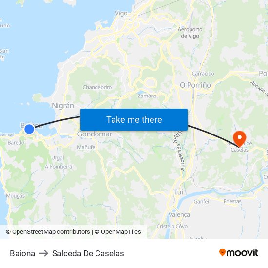 Baiona to Salceda De Caselas map