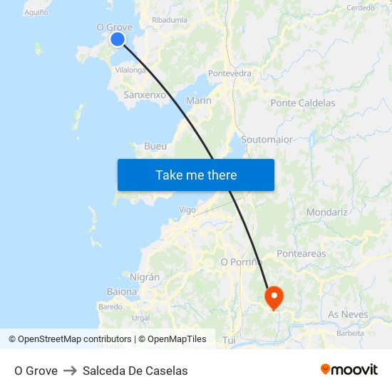 O Grove to Salceda De Caselas map