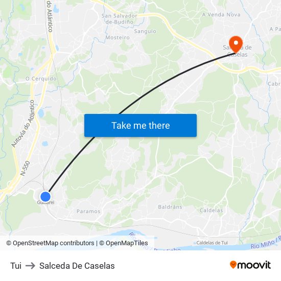 Tui to Salceda De Caselas map