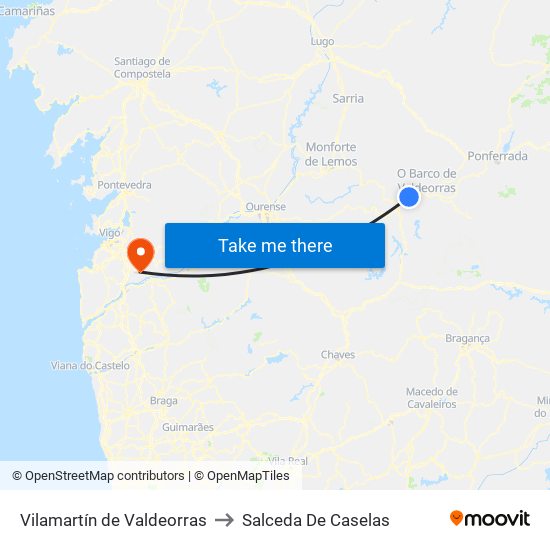 Vilamartín de Valdeorras to Salceda De Caselas map