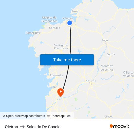Oleiros to Salceda De Caselas map