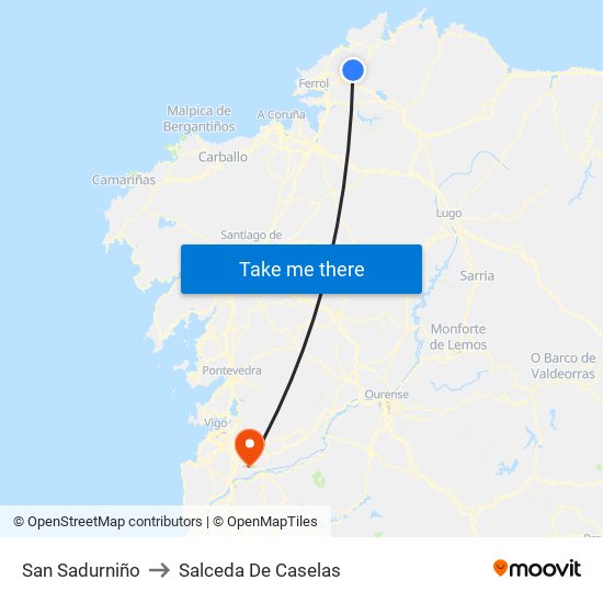 San Sadurniño to Salceda De Caselas map