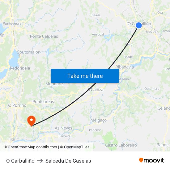 O Carballiño to Salceda De Caselas map