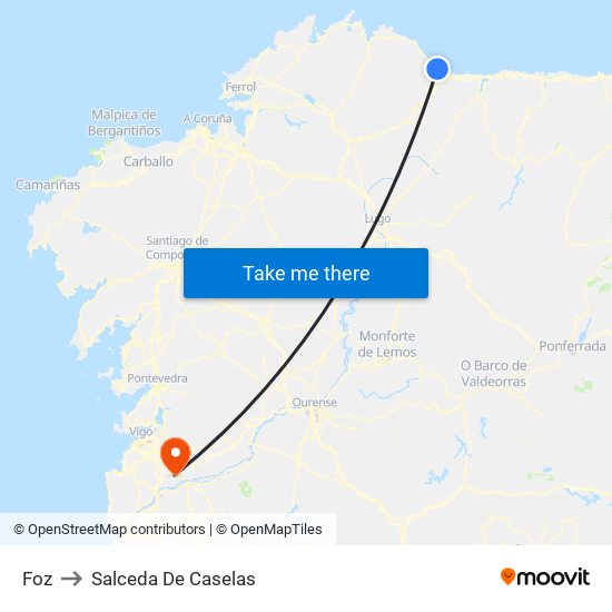 Foz to Salceda De Caselas map