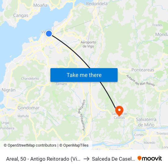 Areal, 50 - Antigo Reitorado (Vigo) to Salceda De Caselas map