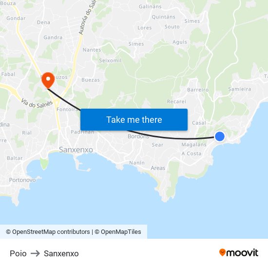 Poio to Sanxenxo map