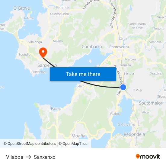 Vilaboa to Sanxenxo map