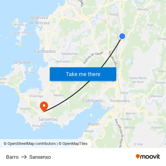 Barro to Sanxenxo map