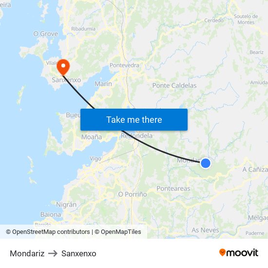 Mondariz to Sanxenxo map