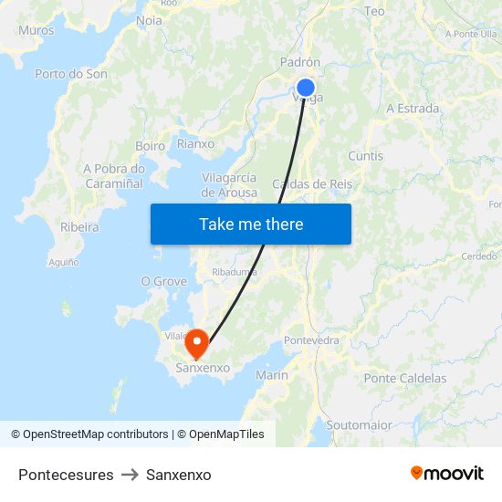 Pontecesures to Sanxenxo map
