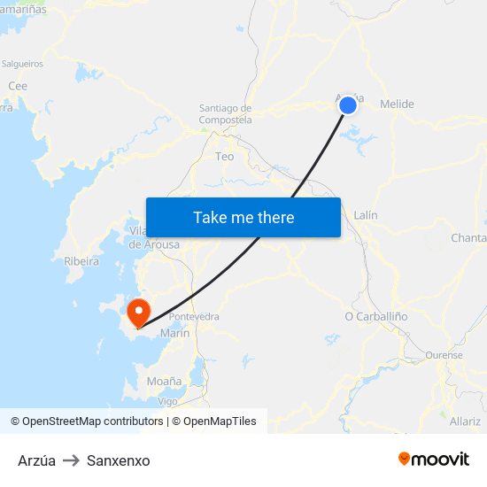 Arzúa to Sanxenxo map