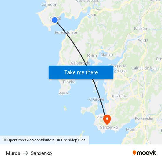 Muros to Sanxenxo map