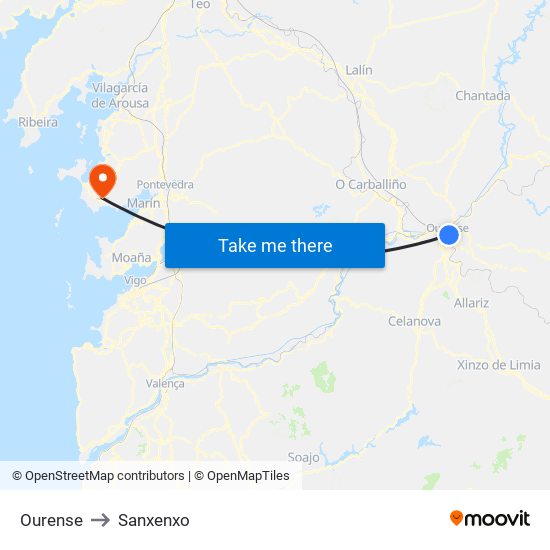 Ourense to Sanxenxo map