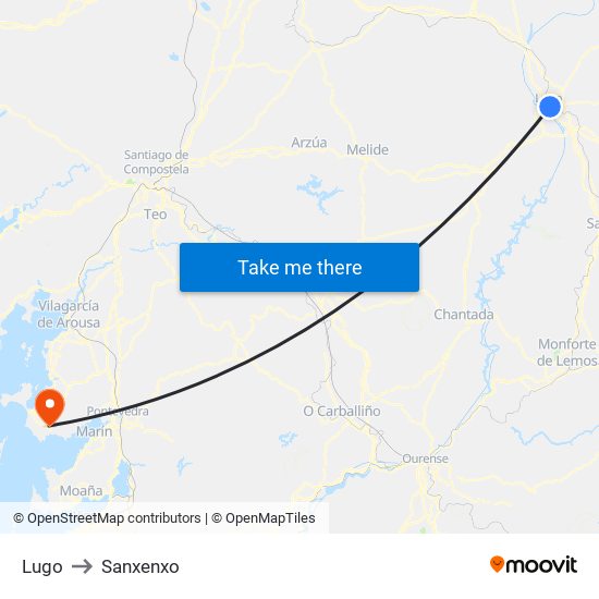 Lugo to Sanxenxo map