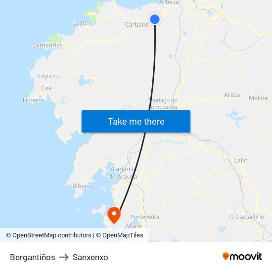Bergantiños to Sanxenxo map