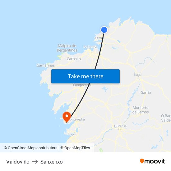 Valdoviño to Sanxenxo map