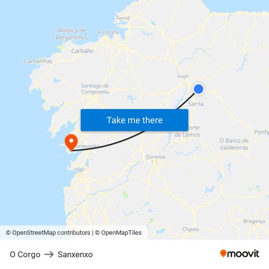 O Corgo to Sanxenxo map