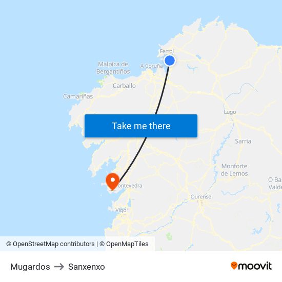 Mugardos to Sanxenxo map