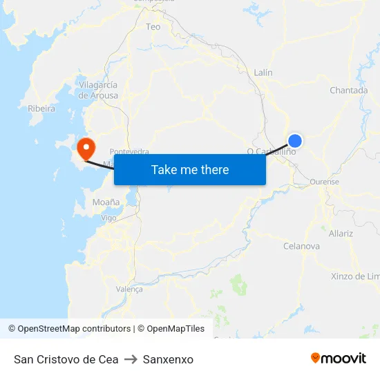 San Cristovo de Cea to Sanxenxo map