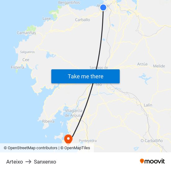 Arteixo to Sanxenxo map