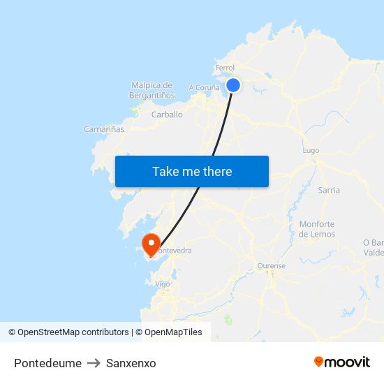 Pontedeume to Sanxenxo map