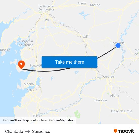 Chantada to Sanxenxo map