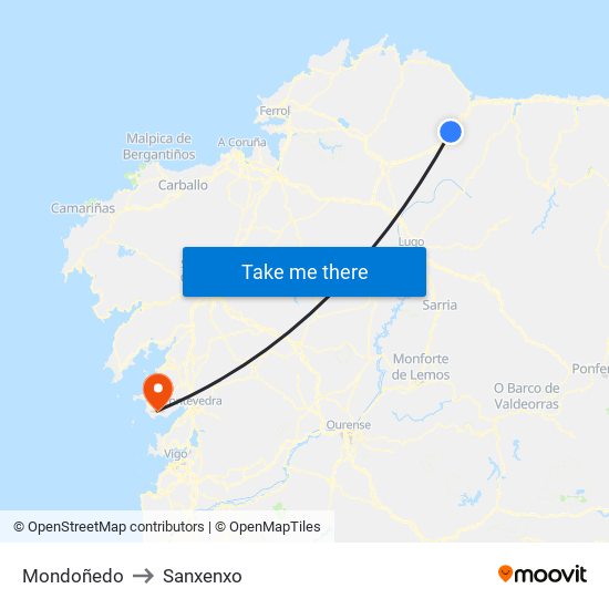 Mondoñedo to Sanxenxo map
