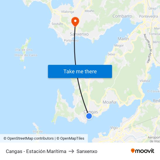 Cangas - Estación Marítima to Sanxenxo map