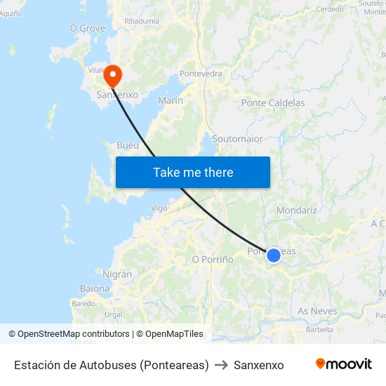 Estación de Autobuses (Ponteareas) to Sanxenxo map