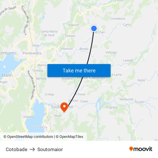 Cotobade to Soutomaior map