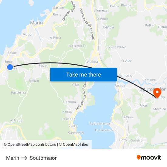 Marín to Soutomaior map