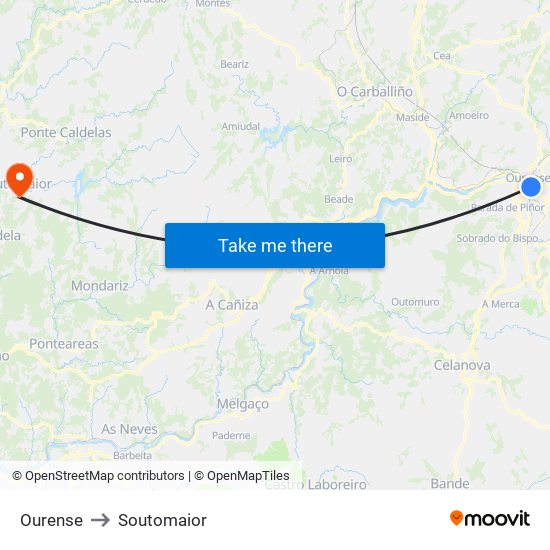 Ourense to Soutomaior map